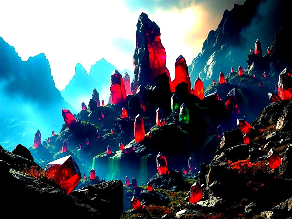 Mystical Tourmaline Landscape in Digital Matte Painting Styl...