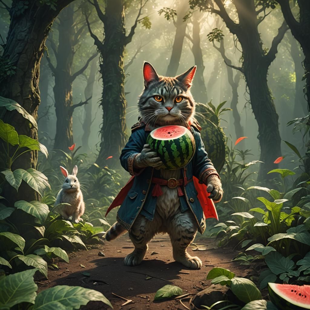 Watermelon Cat and Rabbit Vow Revenge in Forest