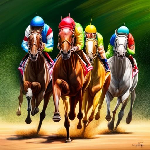 Racehorses Gallop: Hyperrealistic Color Depth