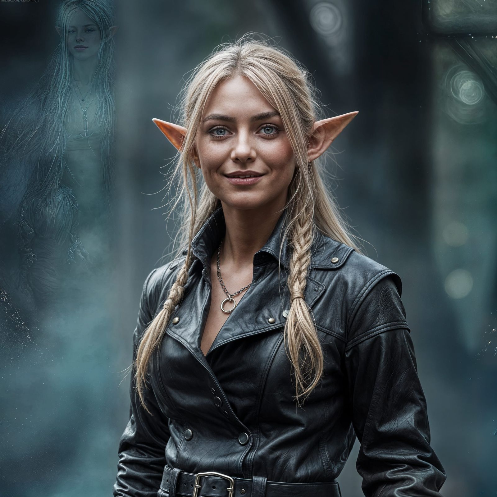 Hyperrealistic Elf Biker in Leather Jumpsuit