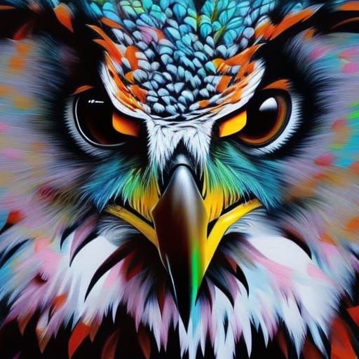 Polychromatic Eagle-Owl in Graffiti Art Style
