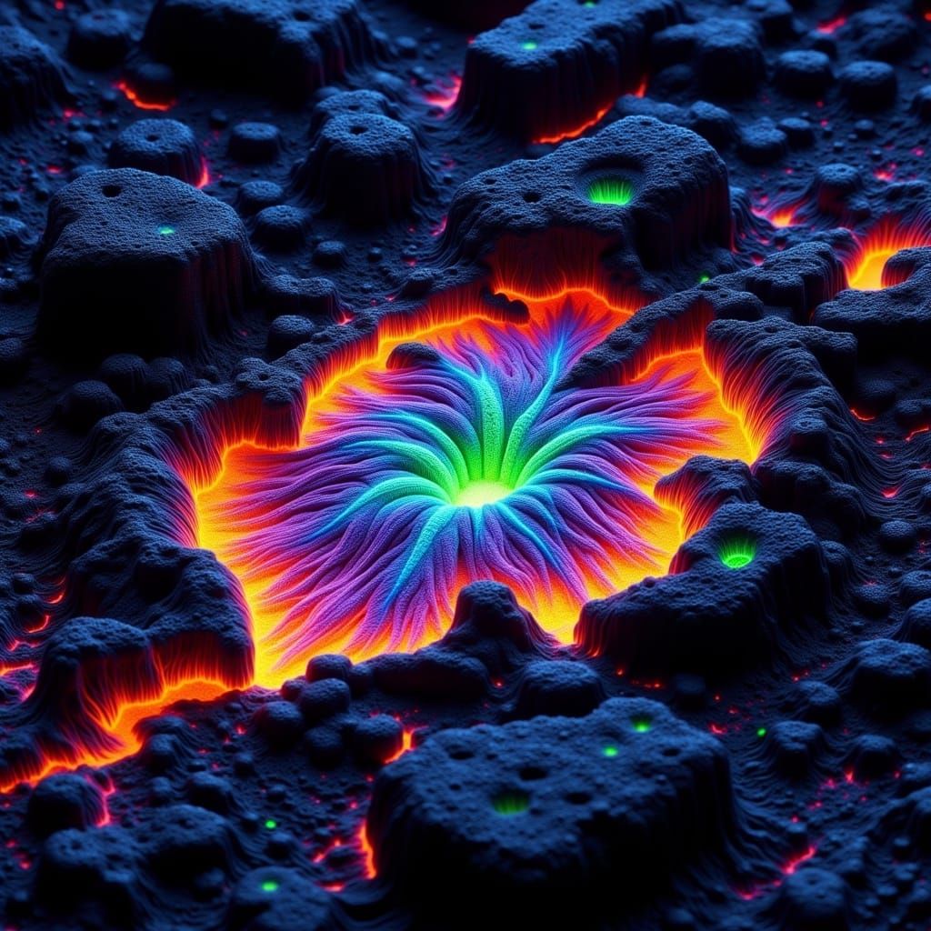 Glowing Lava Rock Texture with Fluorescent Cracks