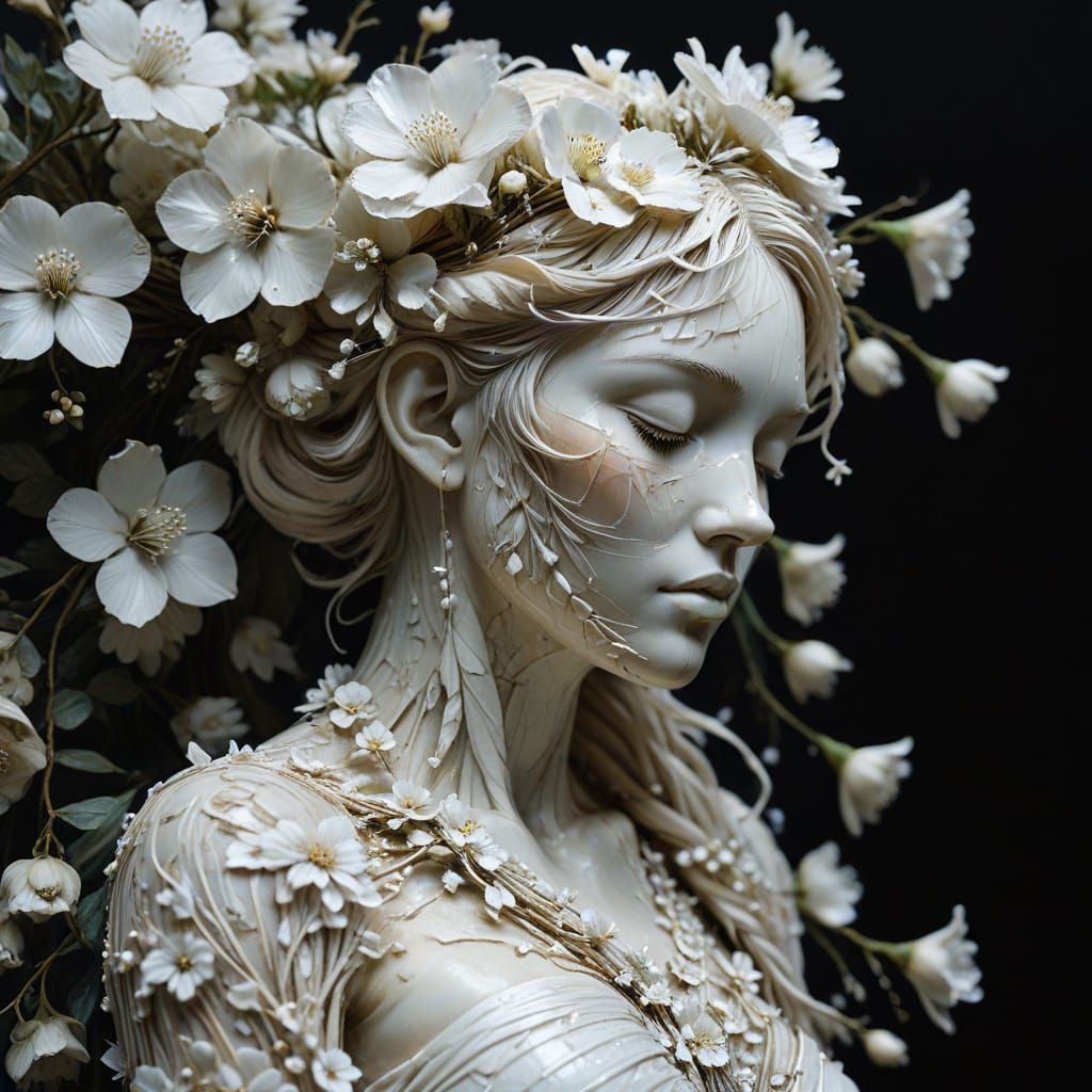 Alabaster Maiden in Blossoms: Fantasy Art