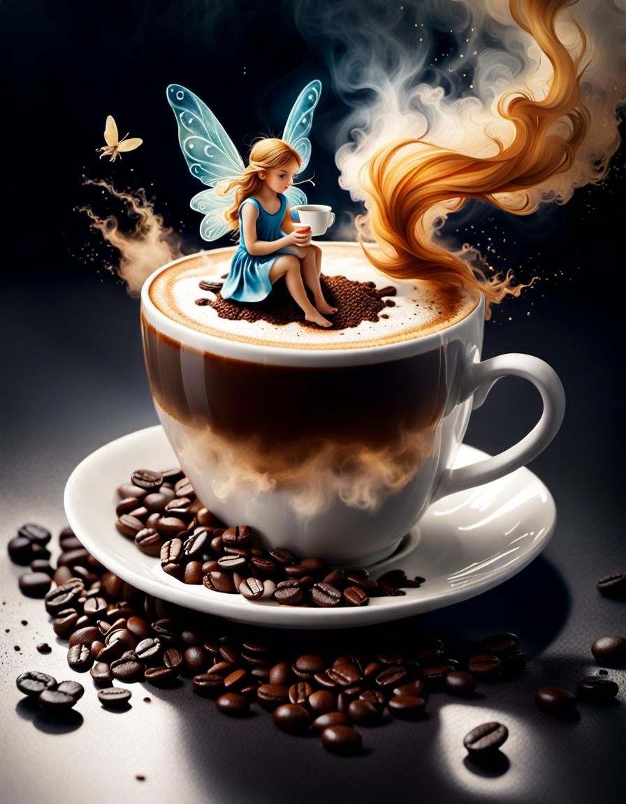 Fairies Sipping Coffee: A Watercolour Painting