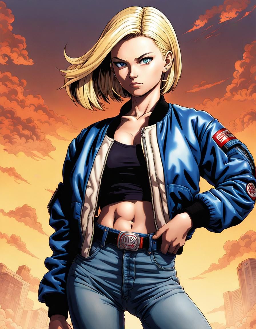 Android 18 Portrait in Anime Style Digital Art