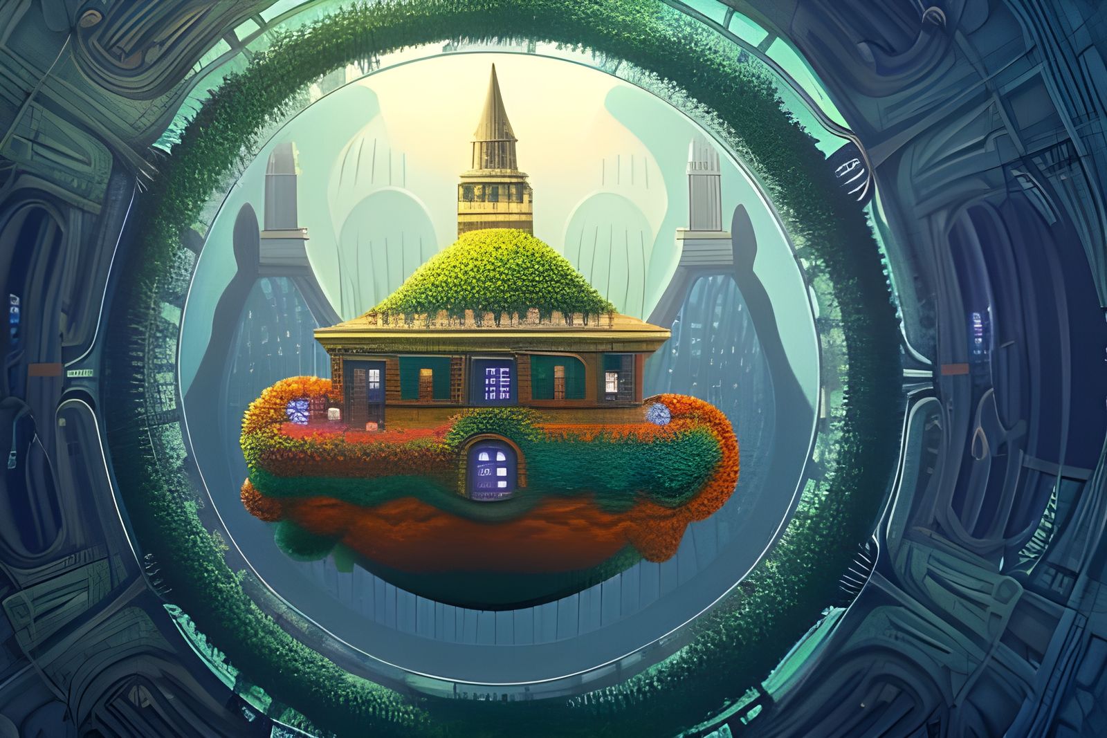 Floating Plant City in a Dark Fantasy Style