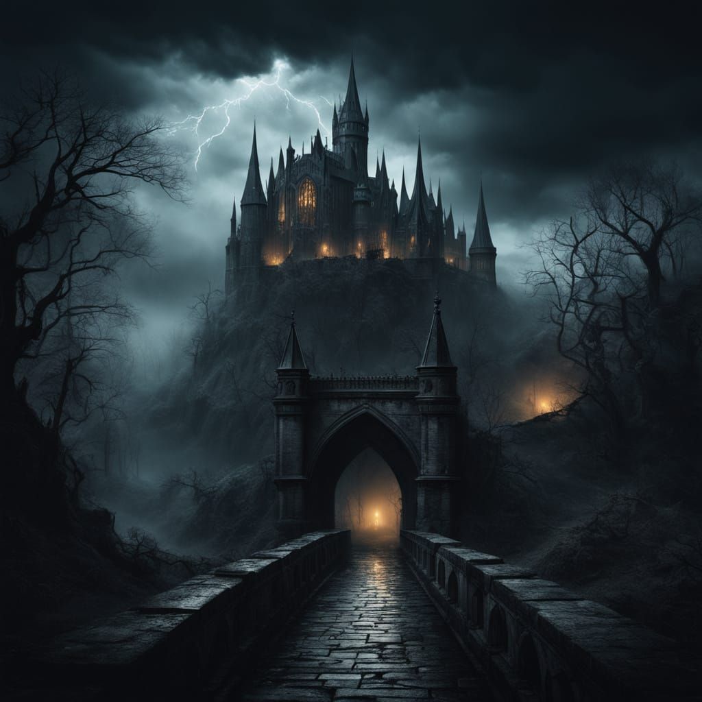 Ethereal Twilight Castle in a Gothic Landscape