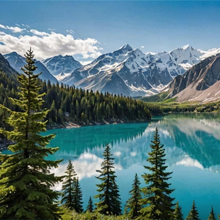 Serene Mountain Lake Reflecting Azure Sky