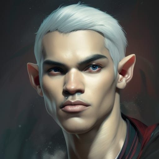 Striking Portrait of a White-Haired Black Elf
