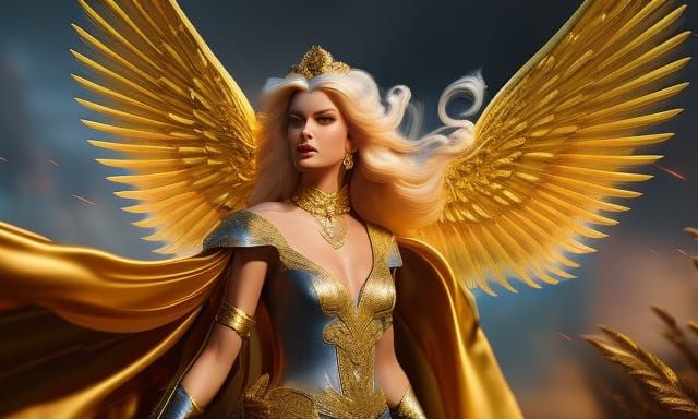 Ethereal Golden Guardian Angel Digital Art