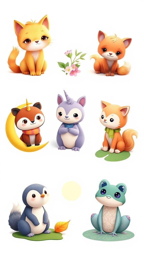 Chibi-Style Animal Clipart Illustrations in Vibrant Hues