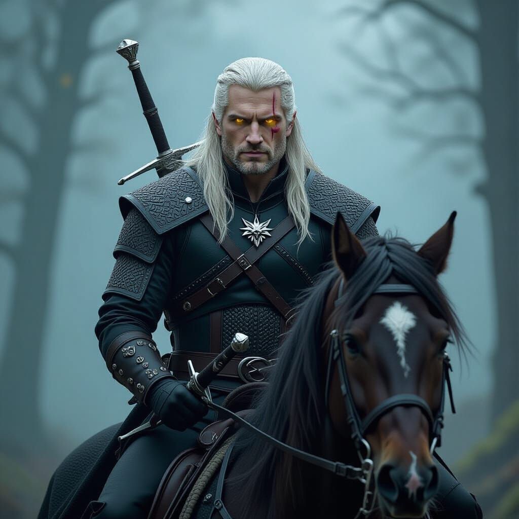 Geralt of Rivia on Roach in Mystical Style