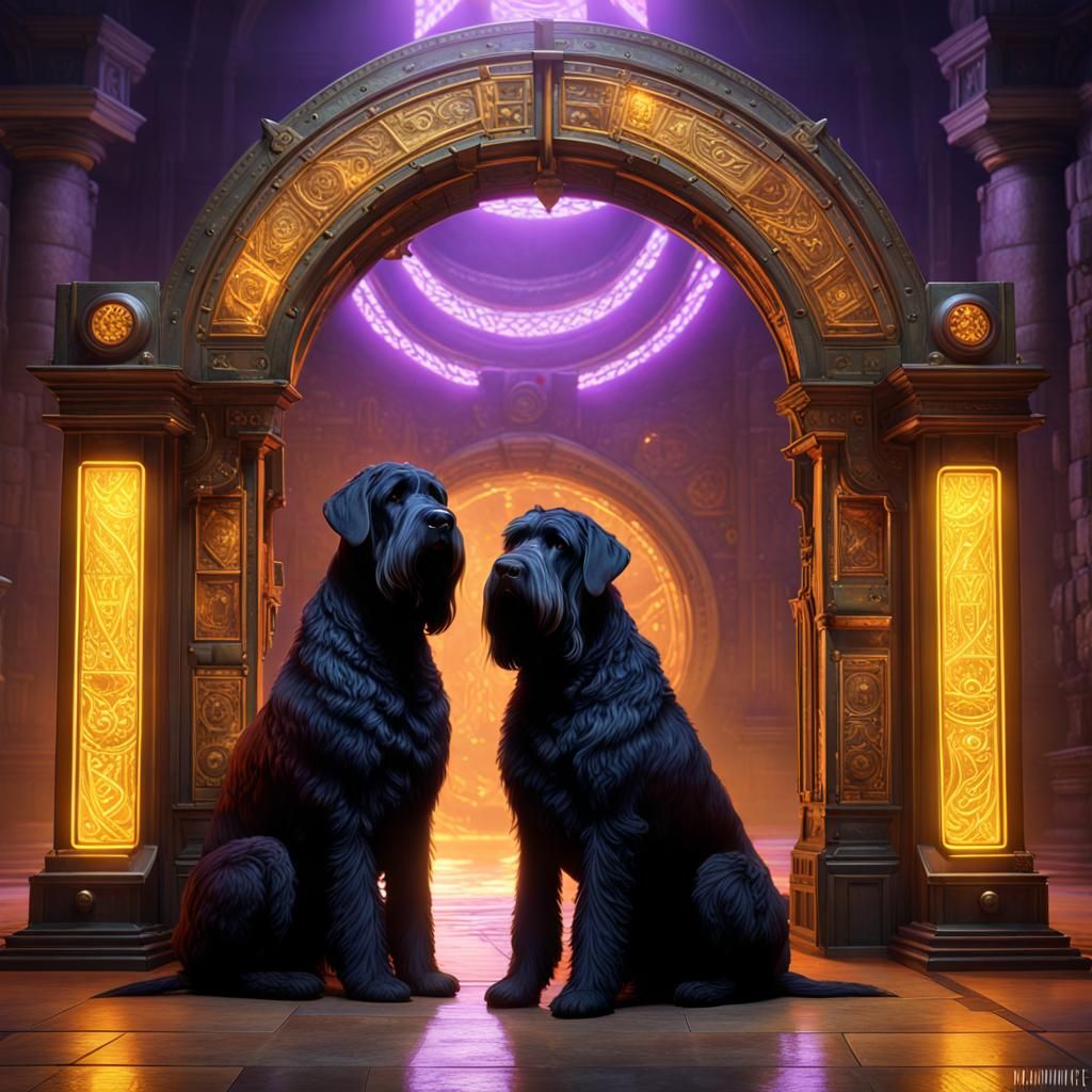 Black Russian Terriers Guarding a Dimensional Portal