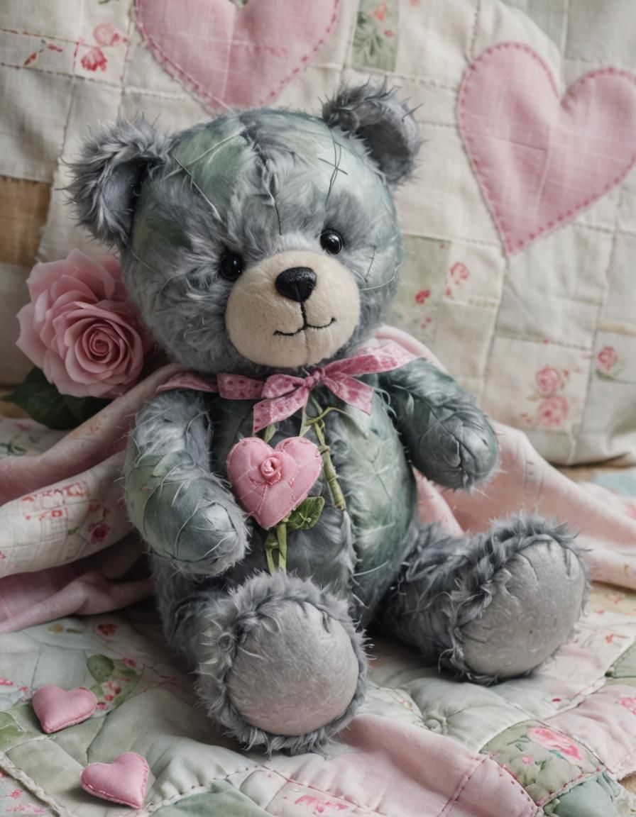 Cute Teddy Bear Holding a Pink Heart