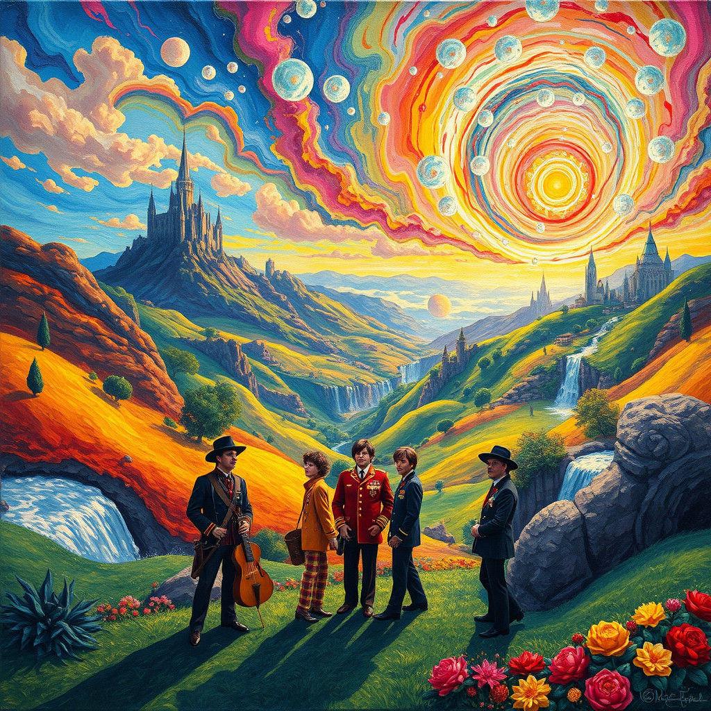 Beatles Pepperland in Gouache and Impasto Style