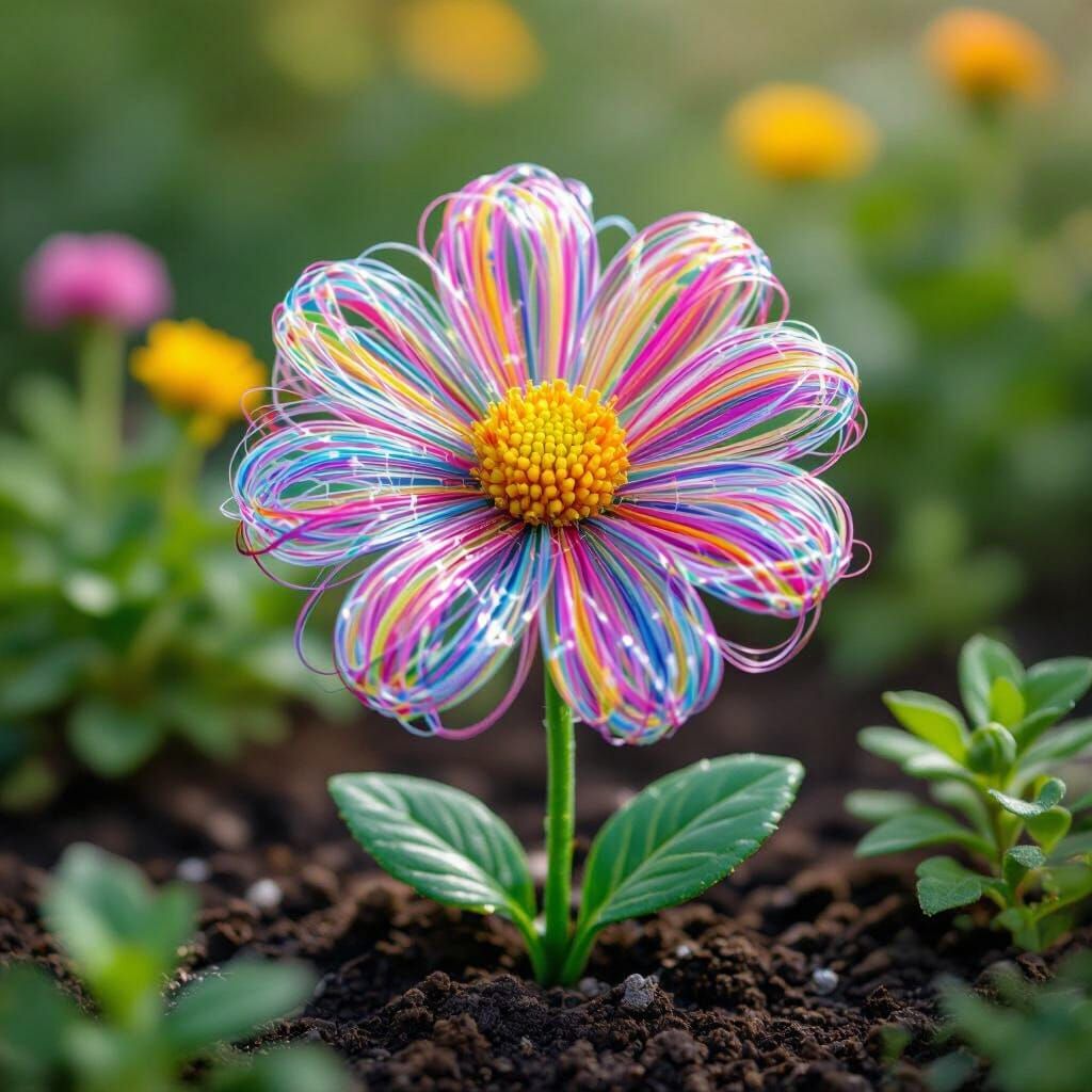 Colorful Silly String Flower in Realistic Garden