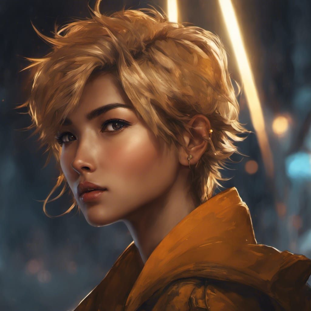 Tomboy Portrait with Amber Eyes, Fantasy Art Style