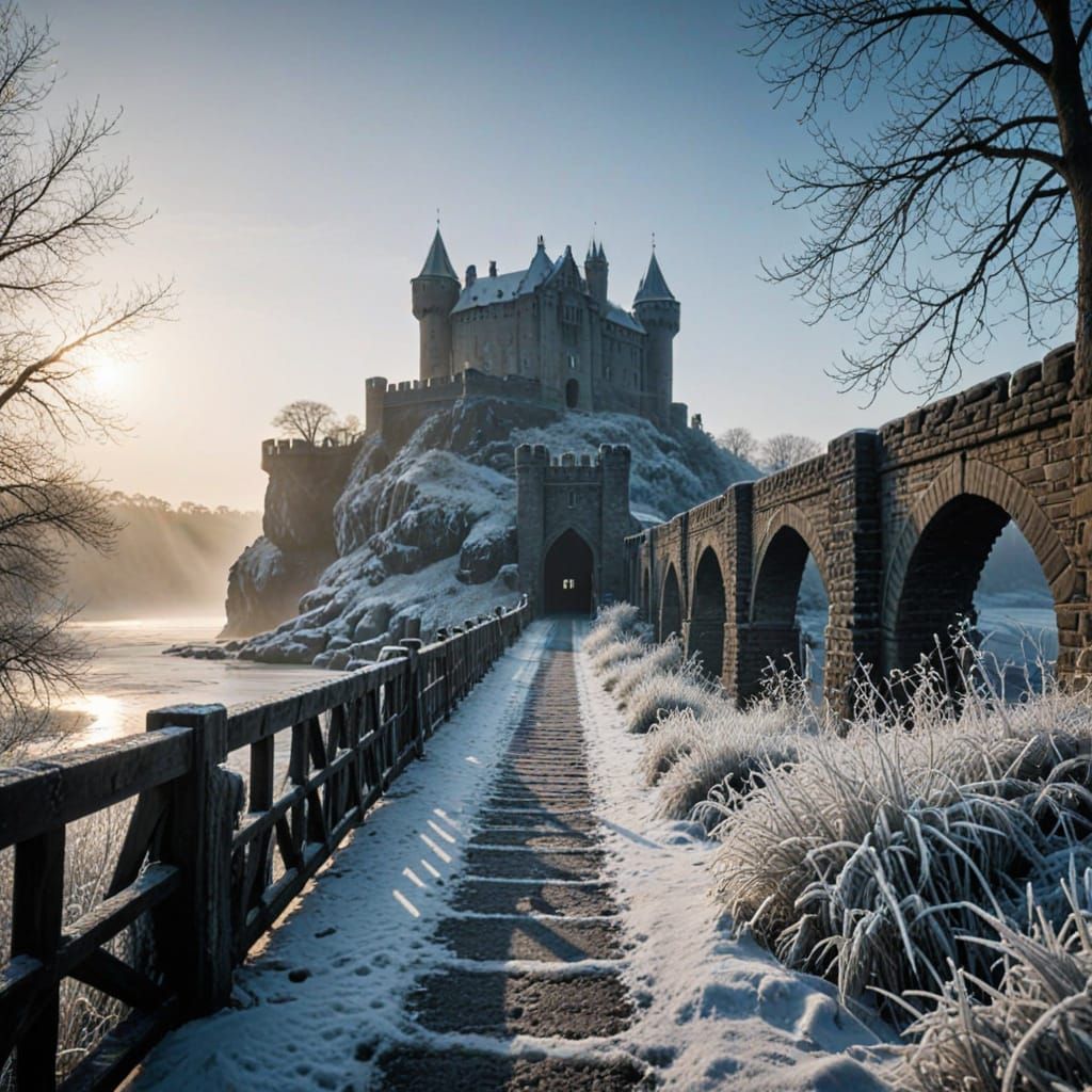 Majestic Knights Guard a Frozen Winter Castle