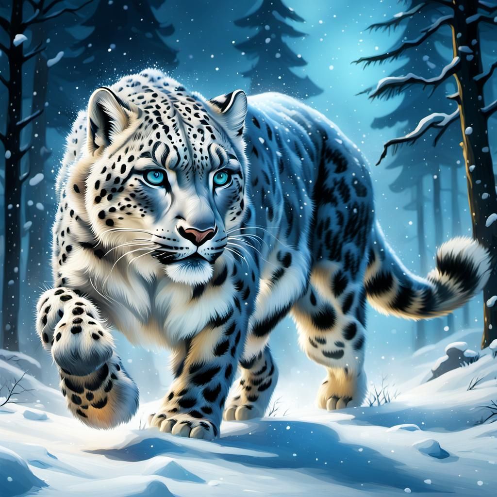 Snow Leopard Running: Detailed Matte Painting