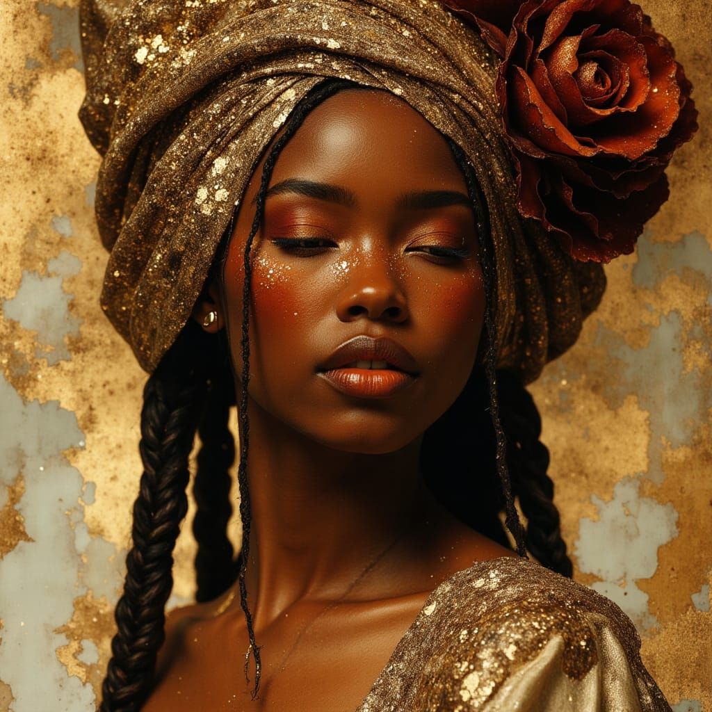 Elegant African Goddess Portrait in Divine Oil Style