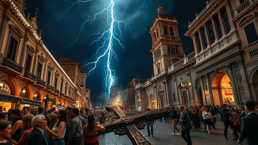 Dramatic Italian Night, Baroque Cinema in Ruin by Lightning
