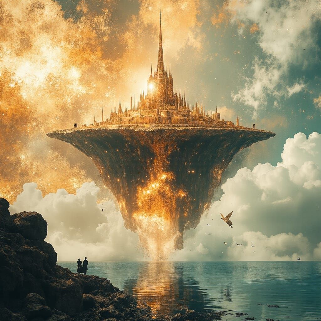 Futuristic Sky City Sunrise, Syd Mead Style