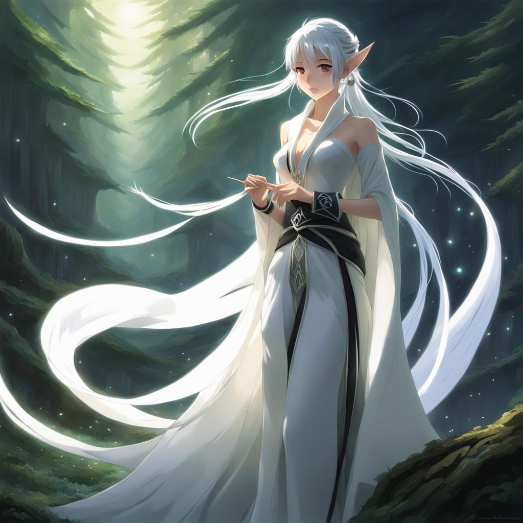 Elegant Elf Sorceress in Anime Style Digital Art