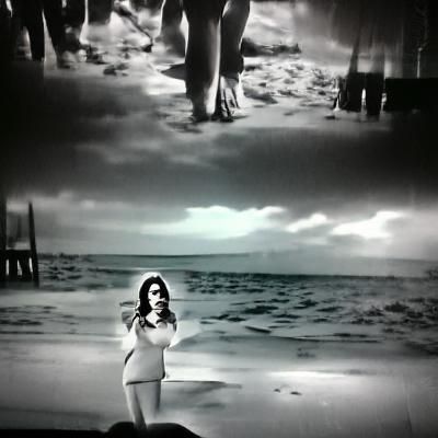 Woman on Beach in Film Noir Style