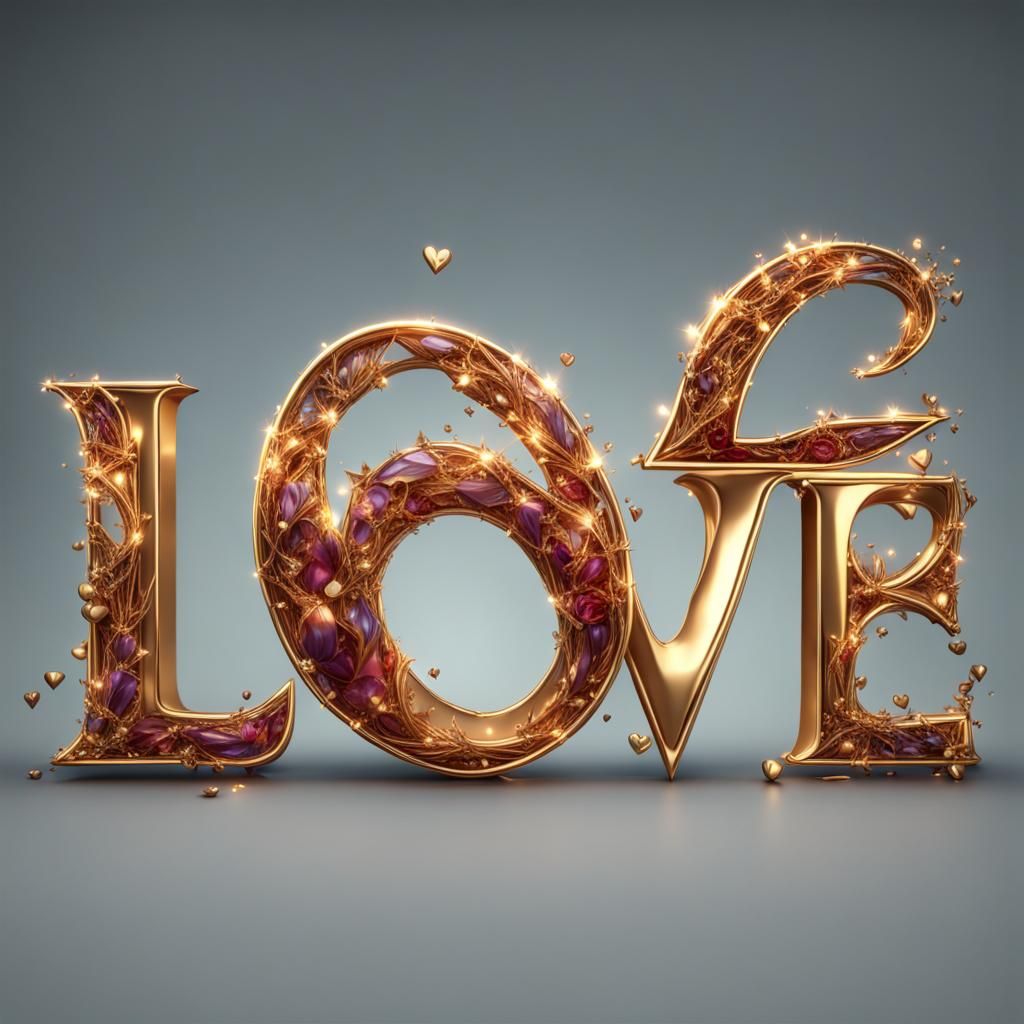 Golden Diamond LOVE Text on Transparent Background