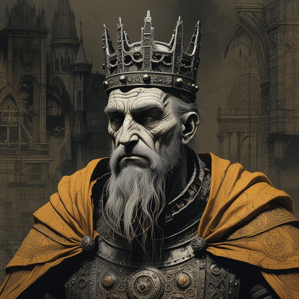 Dystopian King in a Grimdark Cyberpunk Aesthetic