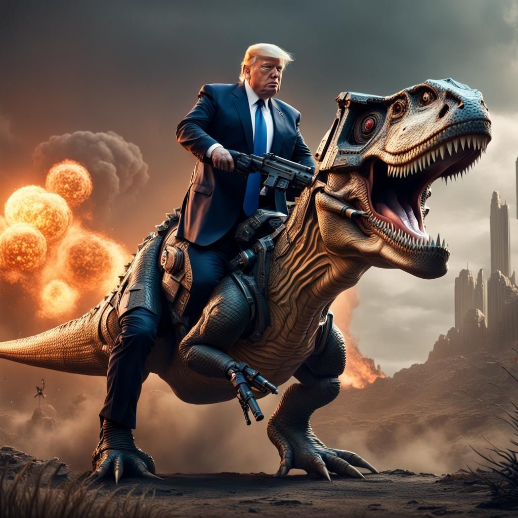 Cyborg Rider on T-Rex: Fantasy Concept Art