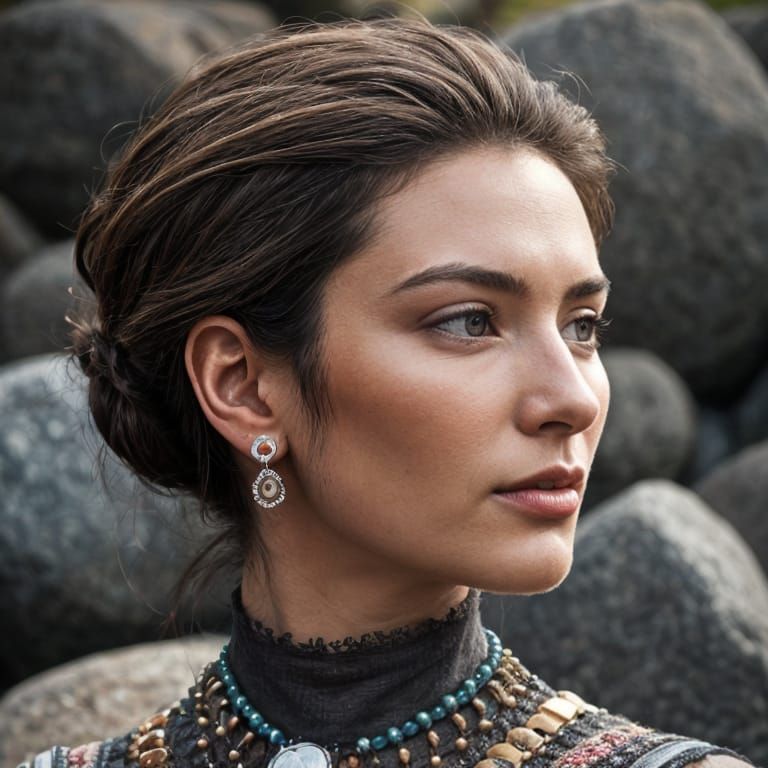 Portrait of a Woman in Vibrant Rock Art