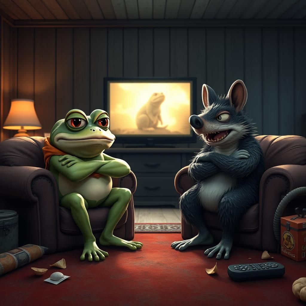 Furious Frog and Bandicoot TV Night, Detailed Digital Art