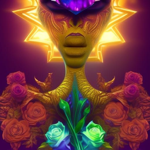 Ultraviolet Glowing Rose Tattoo with Gold Details