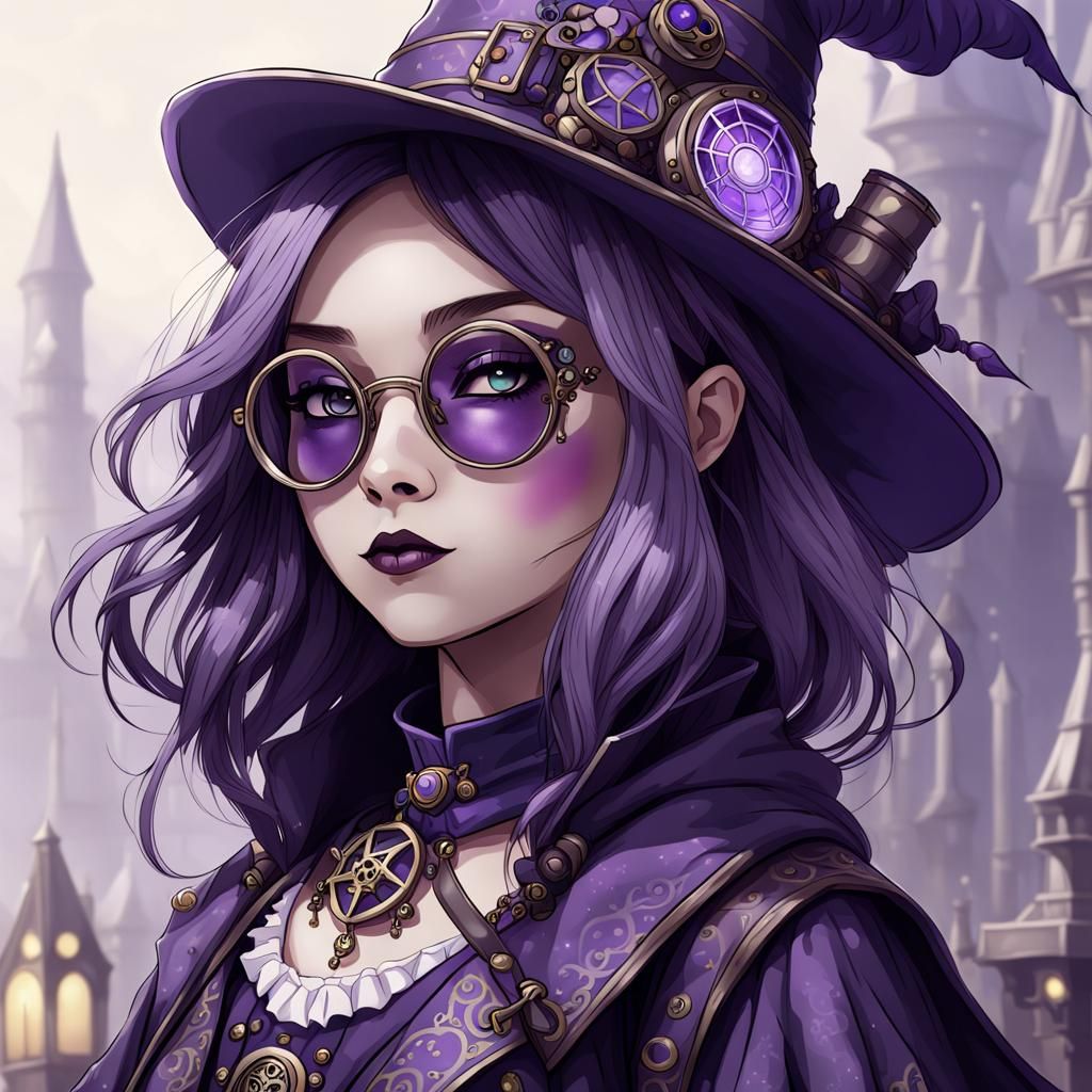 Female, Gothic with Shades of Purple, Wizard Class, Steampun...