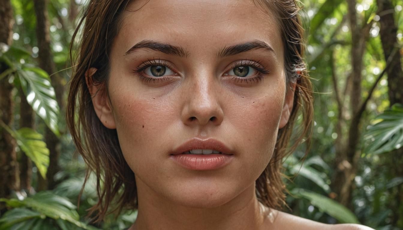 Hyperrealistic Woman with Butterflies in Forest Portrait