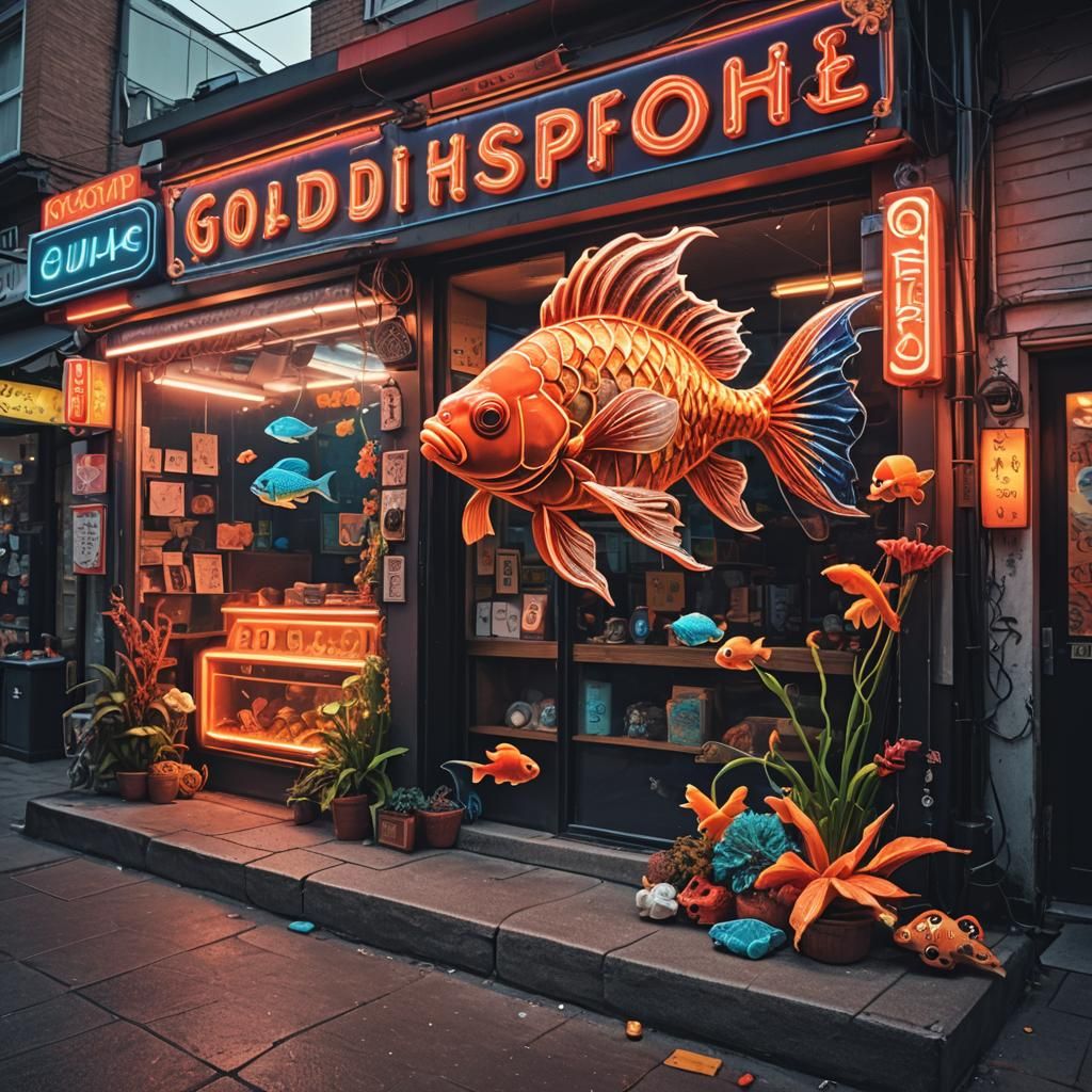 Neon Goldfish Sign for a Hippie Fish Store