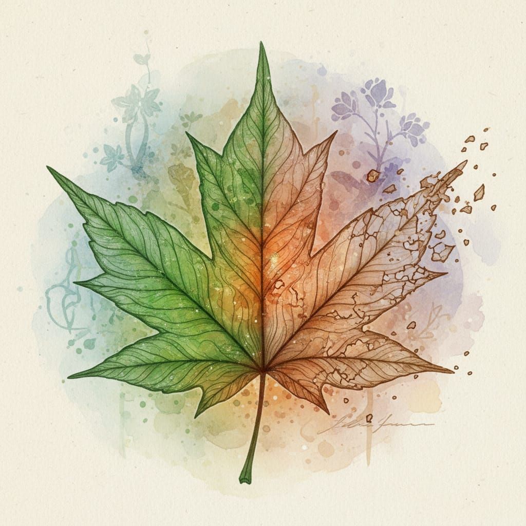 Maple Leaf Contrasts: Green Life to Desiccated Veins