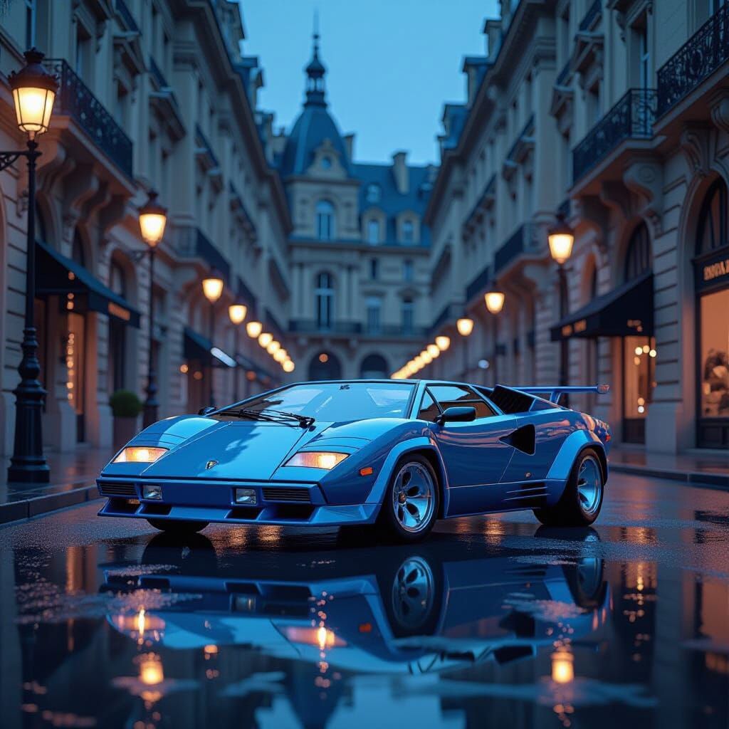 A blue Lamborghini Countach in Paris