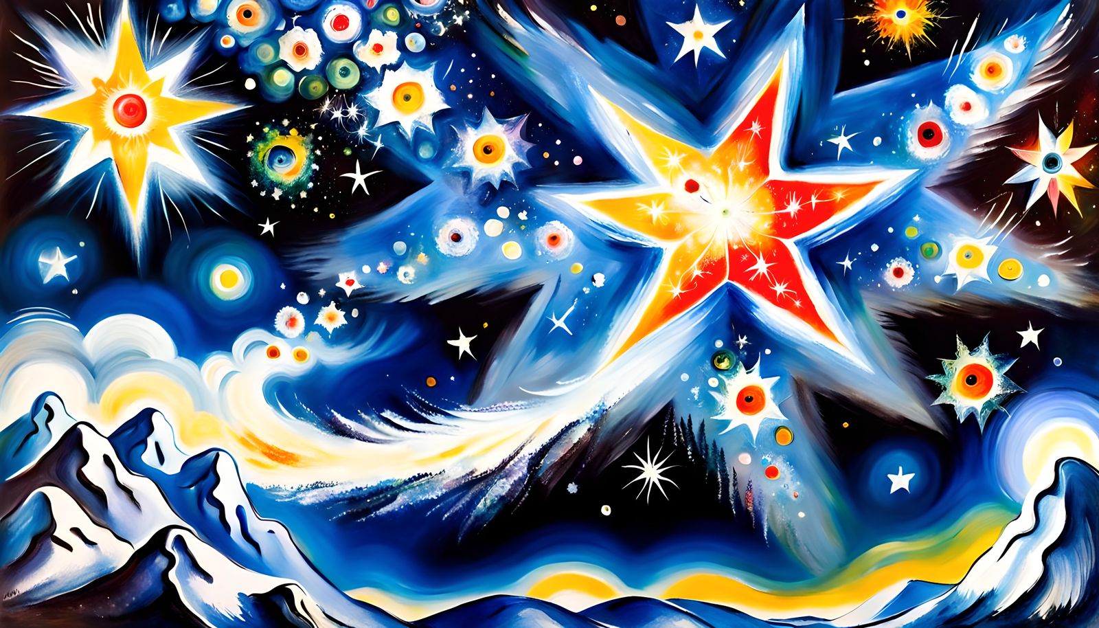 Dreamy Star Formation in Chagall Oil Painting Style