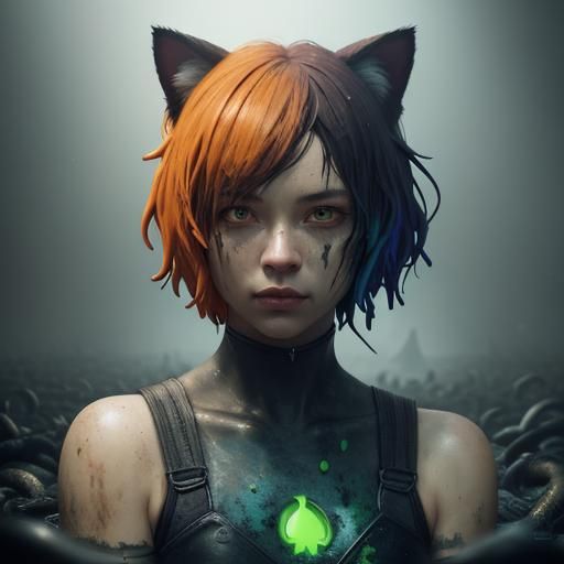 Anime Cat Girl Figurine in Toxic Environment