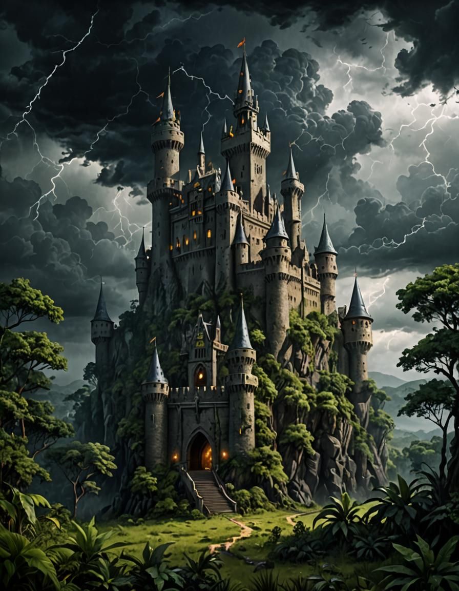 Foreboding Castle Blends into Dense Jungle