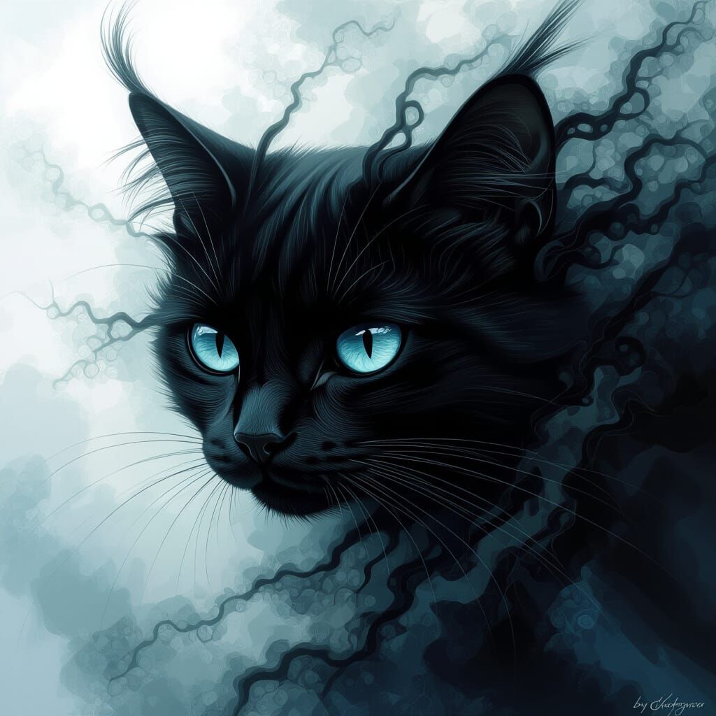 Sinister Surreal Cat in Dark Digital Art Style