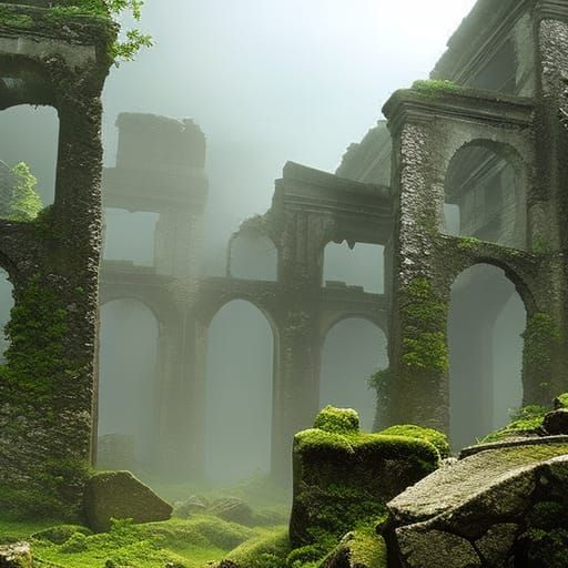 Misty Ancient Ruins in 3D Videogame Style