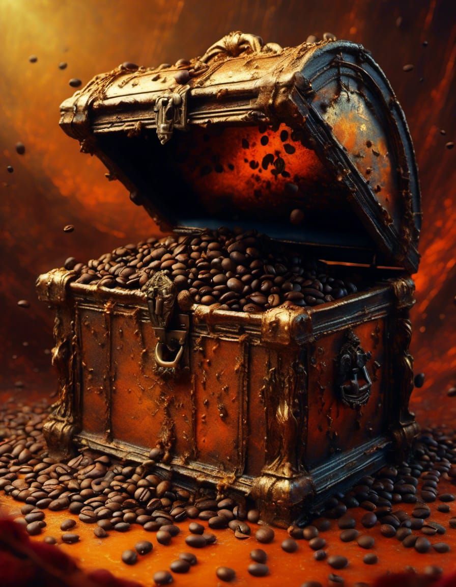 Treasure chest with coffee beans