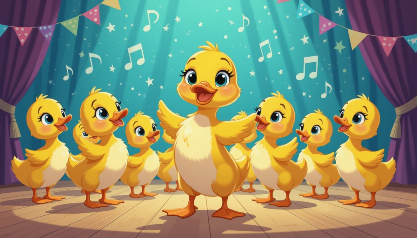 Cartoon Ducklings Dance Recital: Animated Illustration