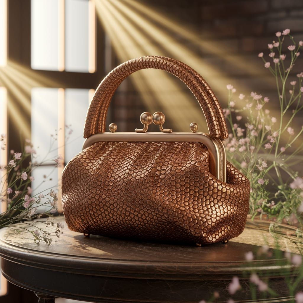 Luxury Lab-Grown Leather Purse in Golden Scales