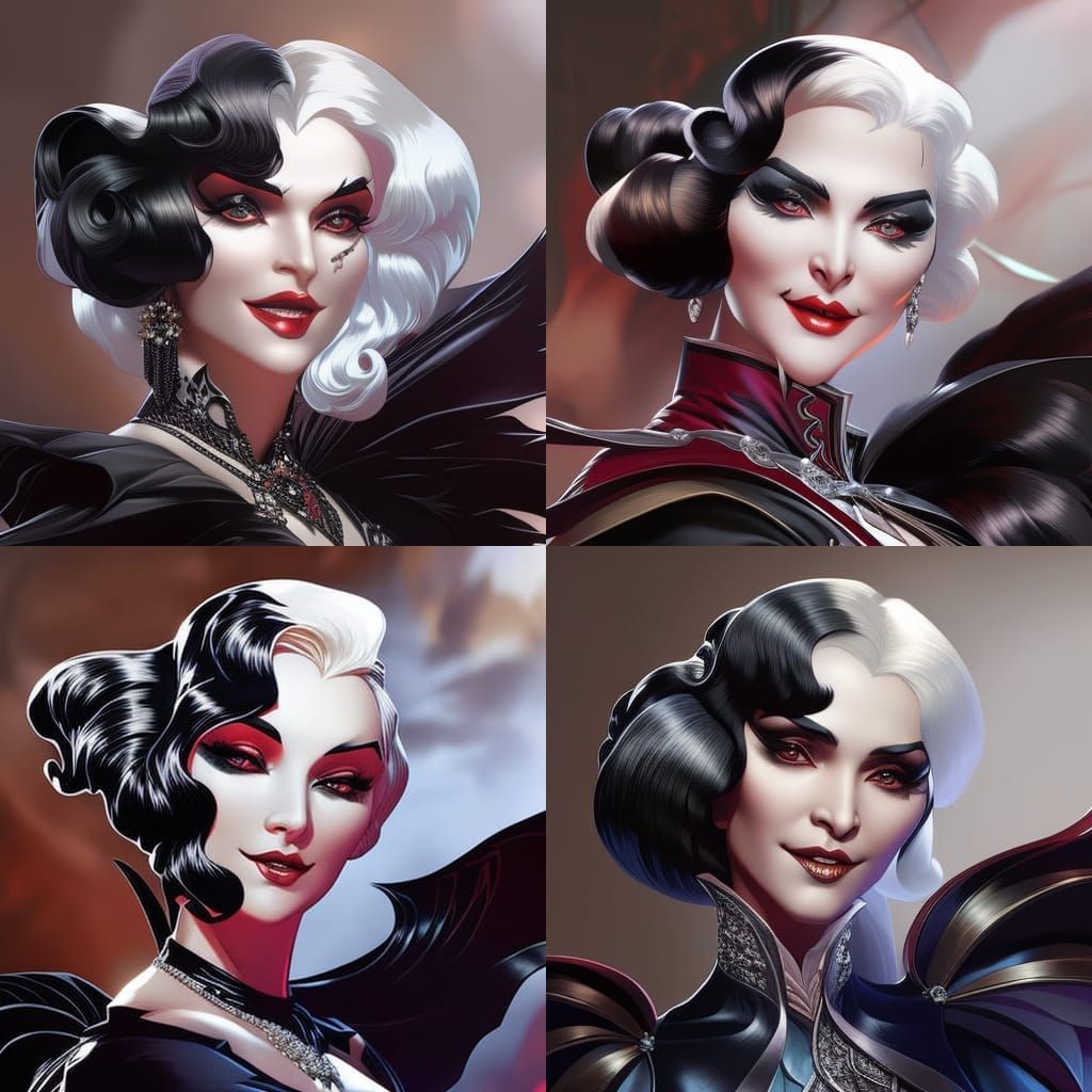 Detailed Cruella de Vil Portrait in WLOP Style