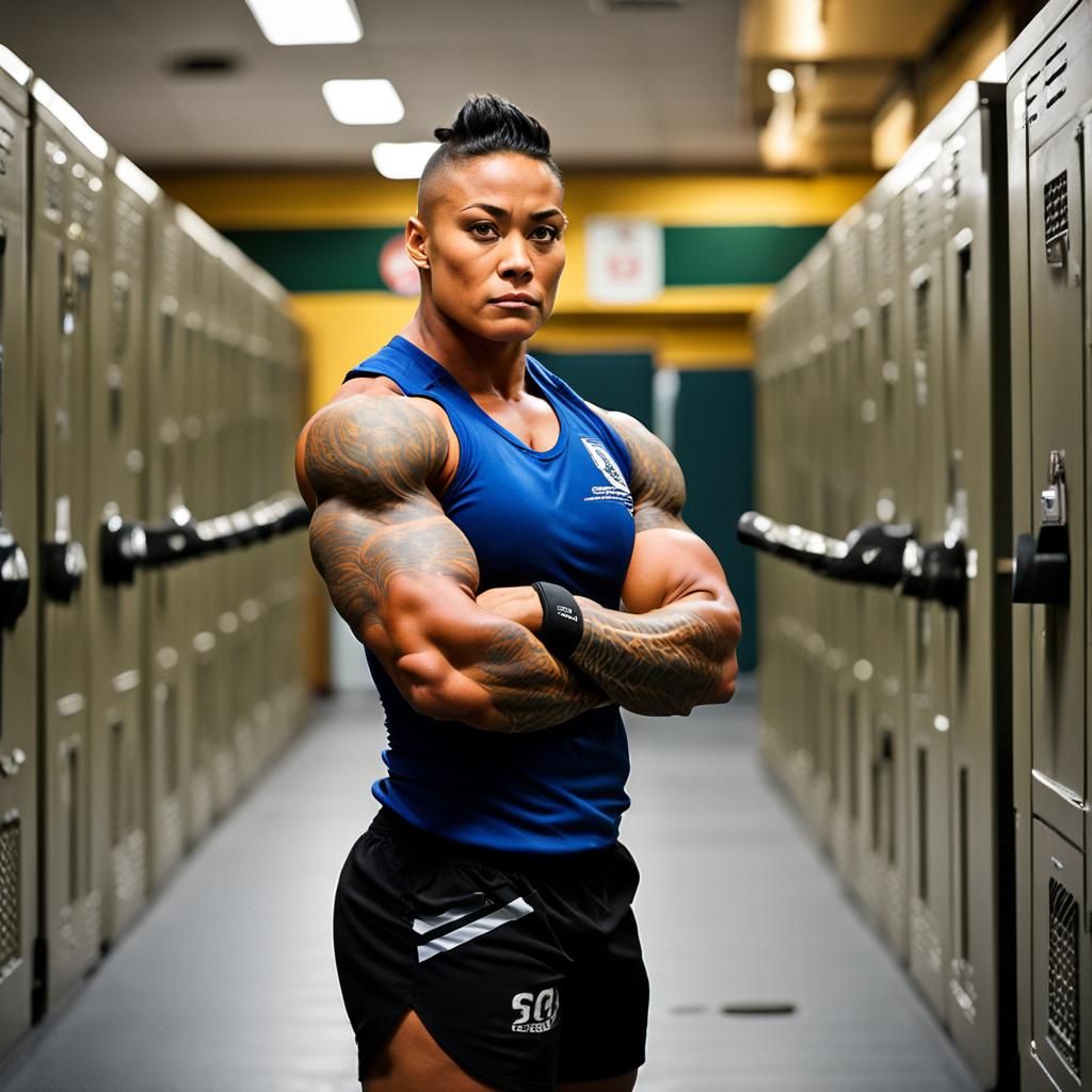 Polynesian Rugby Player Portrait with Tattoos