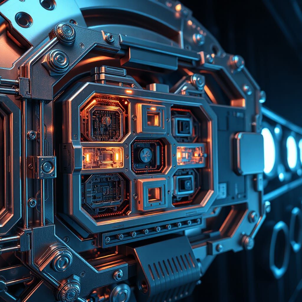 Glowing Futuristic Device with Intricate Cubic Details